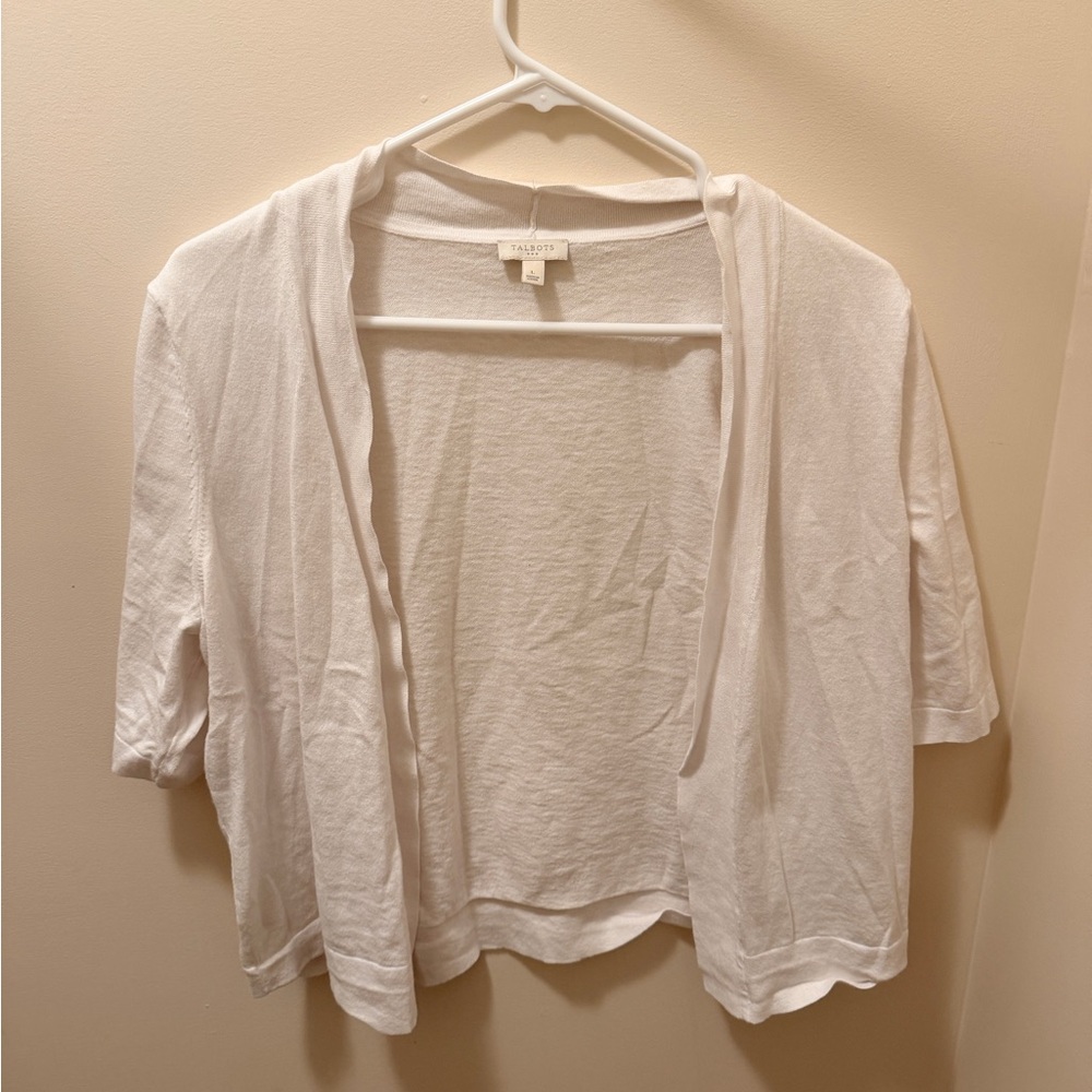 Talbots Classic White Open-Front Shawl